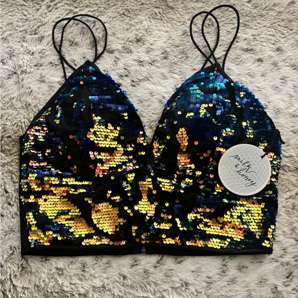 Sequin Strappy Crop Top